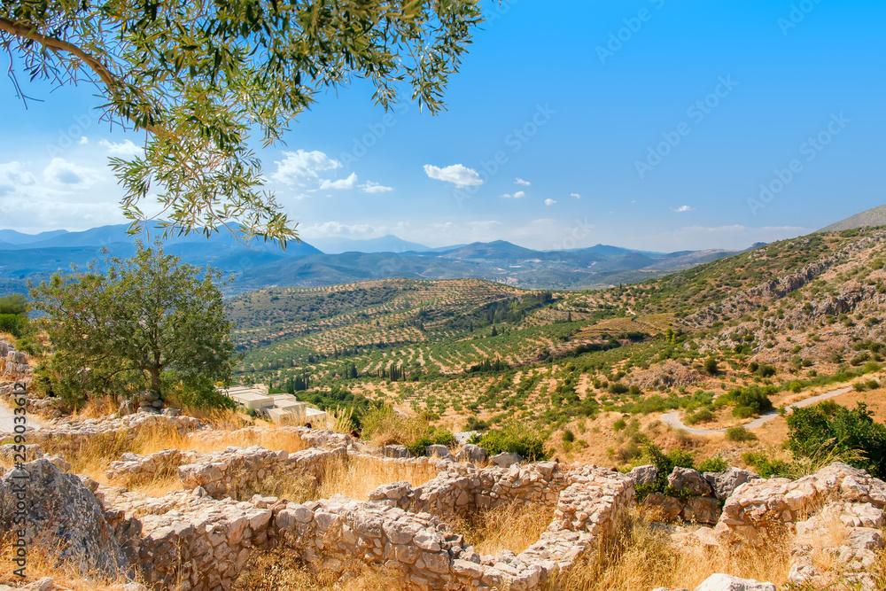 Greece. View of ancient ruins of Mycenae at sunny summer day.