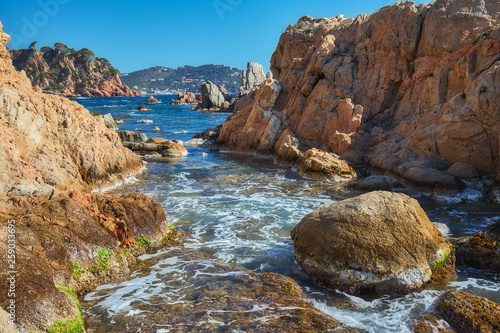 Aerial landscape picture from a Spanish Costa Brava in a sunny day, near the town Palamos