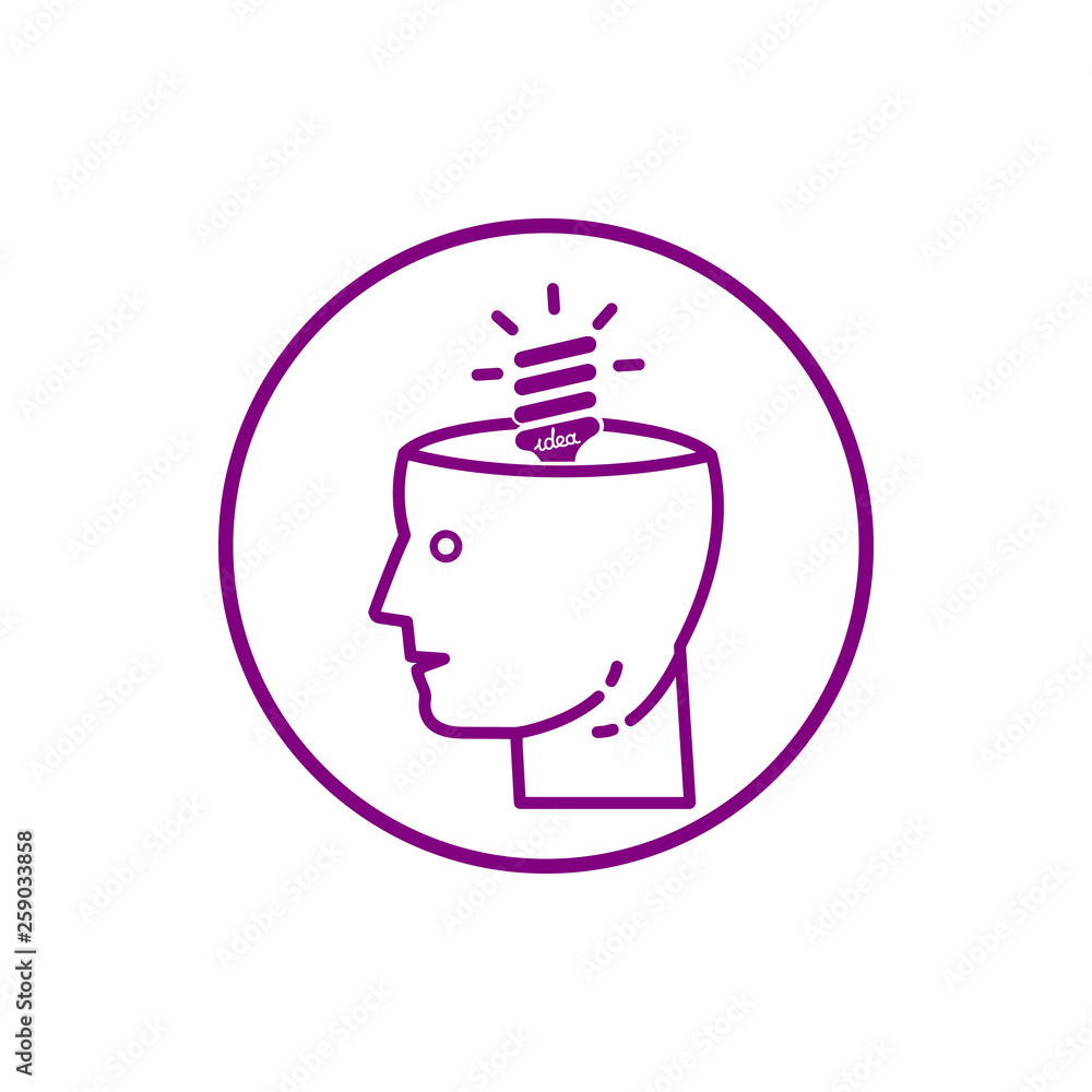 idea, bulb, light, energy bulb, head, thinking, creative business idea purple color icon idea, bulb, light, energy bulb, head, thinking, creative business idea purple color icon