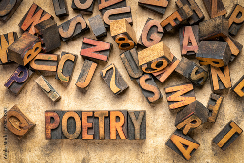 poetry word abstract in wood type photo