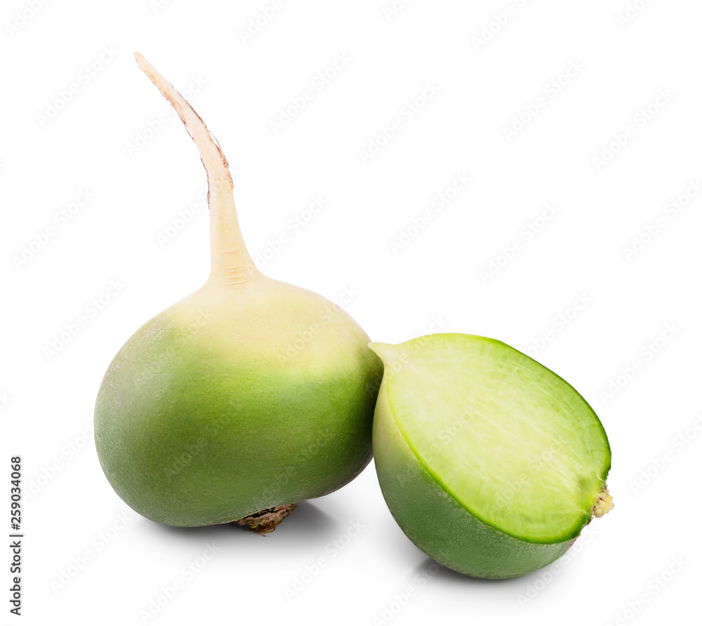 green radish with half isolated on white background green radish with half isolated on white background