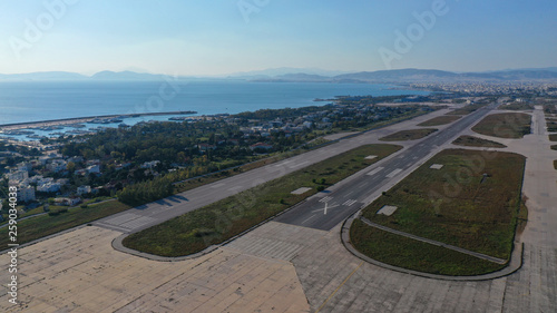 defaultAerial drone bird's eye view photo of old abandoned airport of Elliniko former National airport of Athens, Attica, Greece