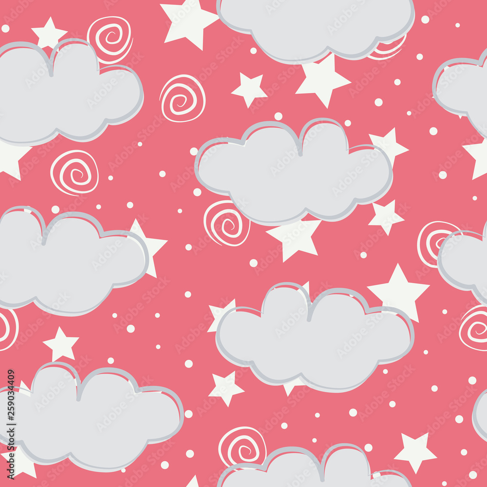 Clouds and stars kids seamless pattern design