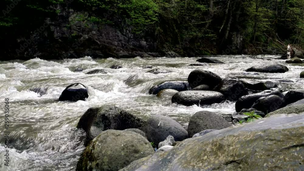 Rapid mountain river flows around Borjomi town, Georgia country. Rapid mountain river flows around Borjomi town, Georgia country.