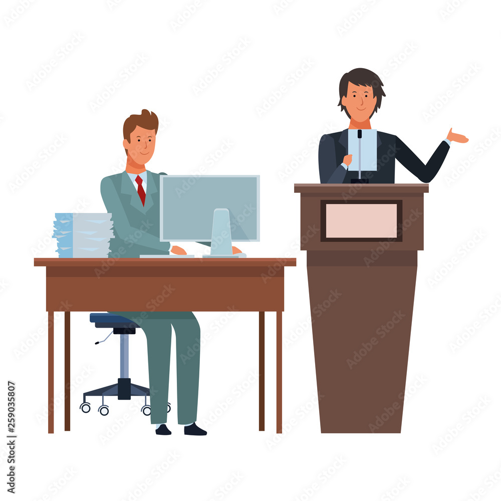 men in a podium and office desk men in a podium and office desk