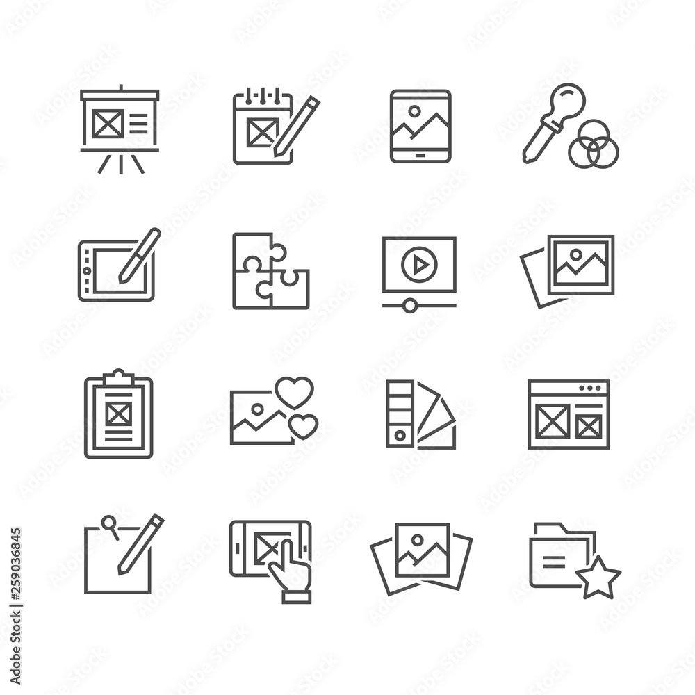 Set of vector web development line icons