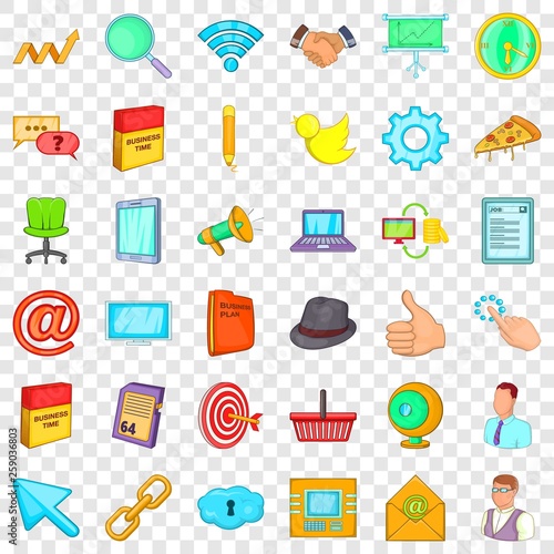 Work internet icons set. Cartoon style of 36 work internet vector icons for web for any design