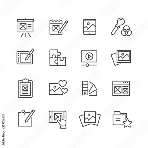 Set of vector web development line icons