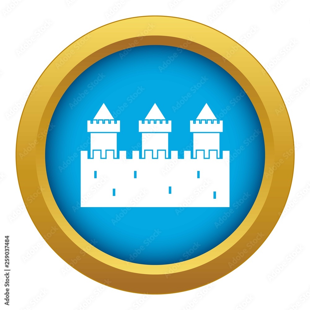 Medieval wall and towers icon blue vector isolated on white background for any design