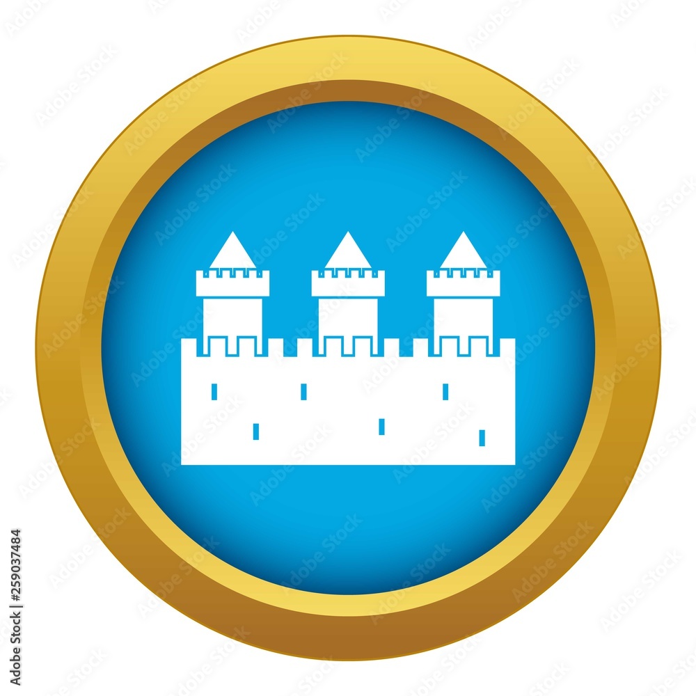 Obraz premium Medieval wall and towers icon blue vector isolated on white background for any design