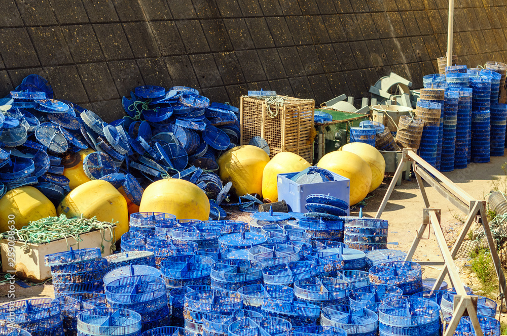 Fototapeta premium Cestas de plástico azul para pescado 02