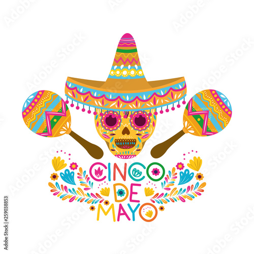 cinco de mayo label skull isolated icon