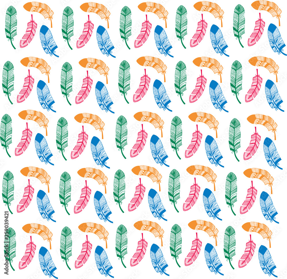 Seamless background pattern with abstract feathers. Vector illuctration.