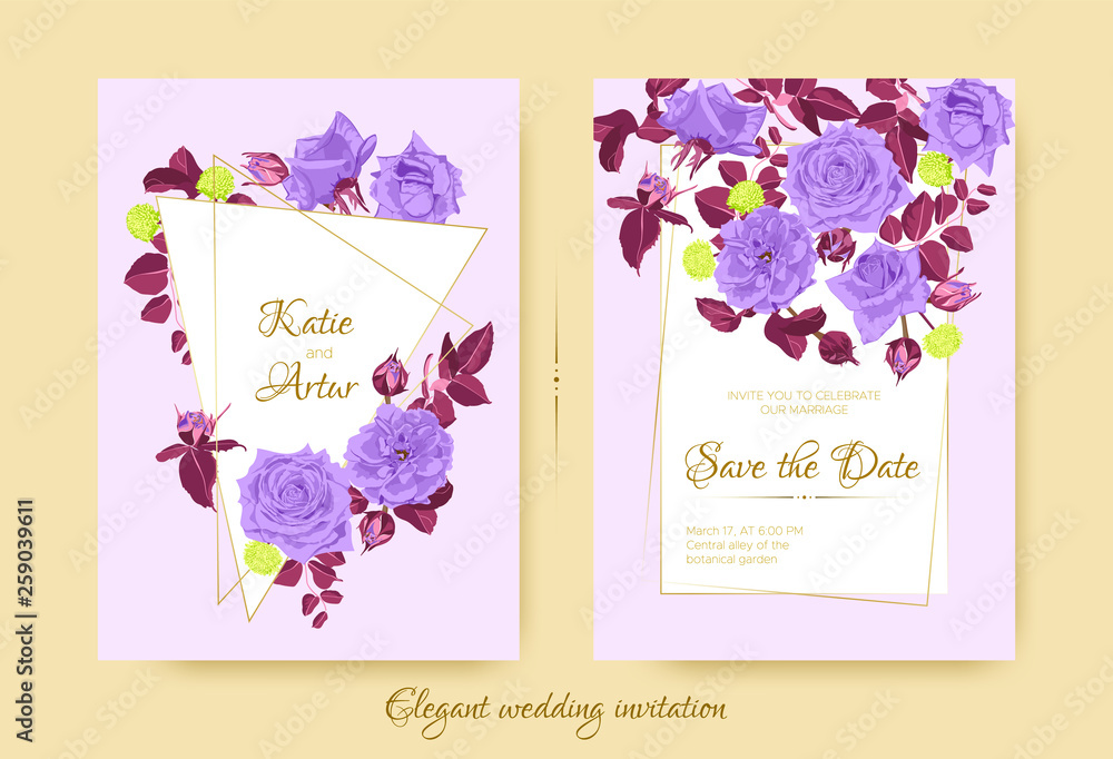 Wedding Card Templates with Vintage Roses.