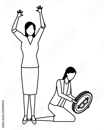 Business people with bitcoins in black and white