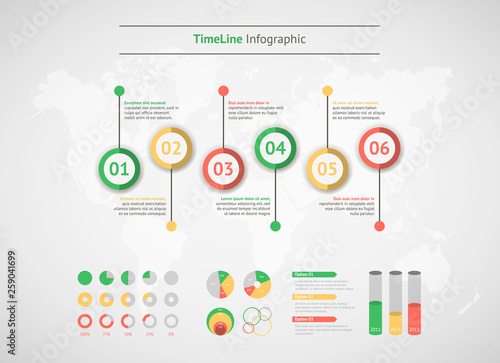 Timeline vector infographic. World map