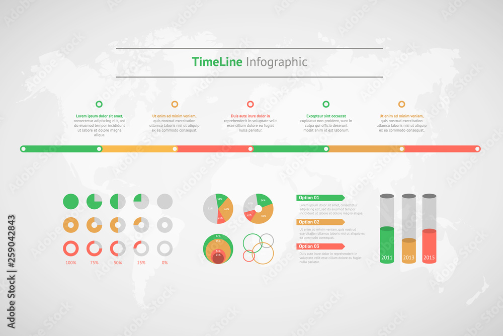 Timeline vector infographic. World map Timeline vector infographic. World map