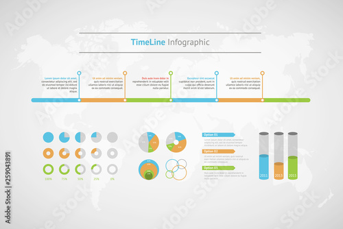 Timeline vector infographic. World map