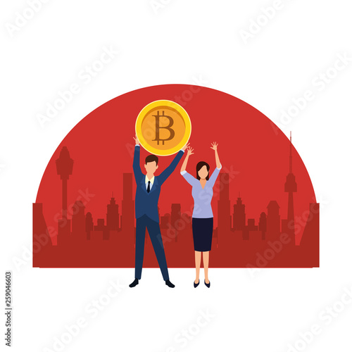 Business people with bitcoins