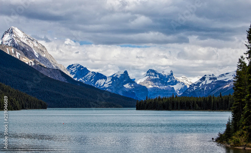 Lake View of Jasper Mountain Range, Alberta, Canada