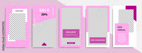 Modern minimal square stripe line shape template in purple and white color with frame. Corporate advertising template for social media stories, story, business banner, flyer, and brochure.