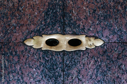 Holes for drainage in the marble floor of the Pantheon, the famous Roman temple