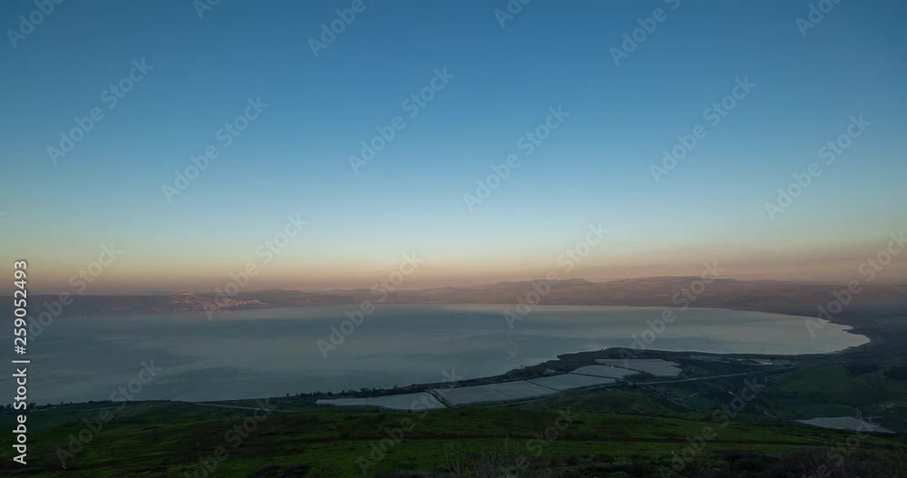 Kinneret Sea of Galilee Panorama night to day time lapse Kinneret Sea of Galilee Panorama night to day time lapse