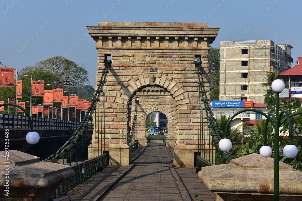 Punalur, Kerala, India March 1, 2019 Punalur Suspension Bridge in