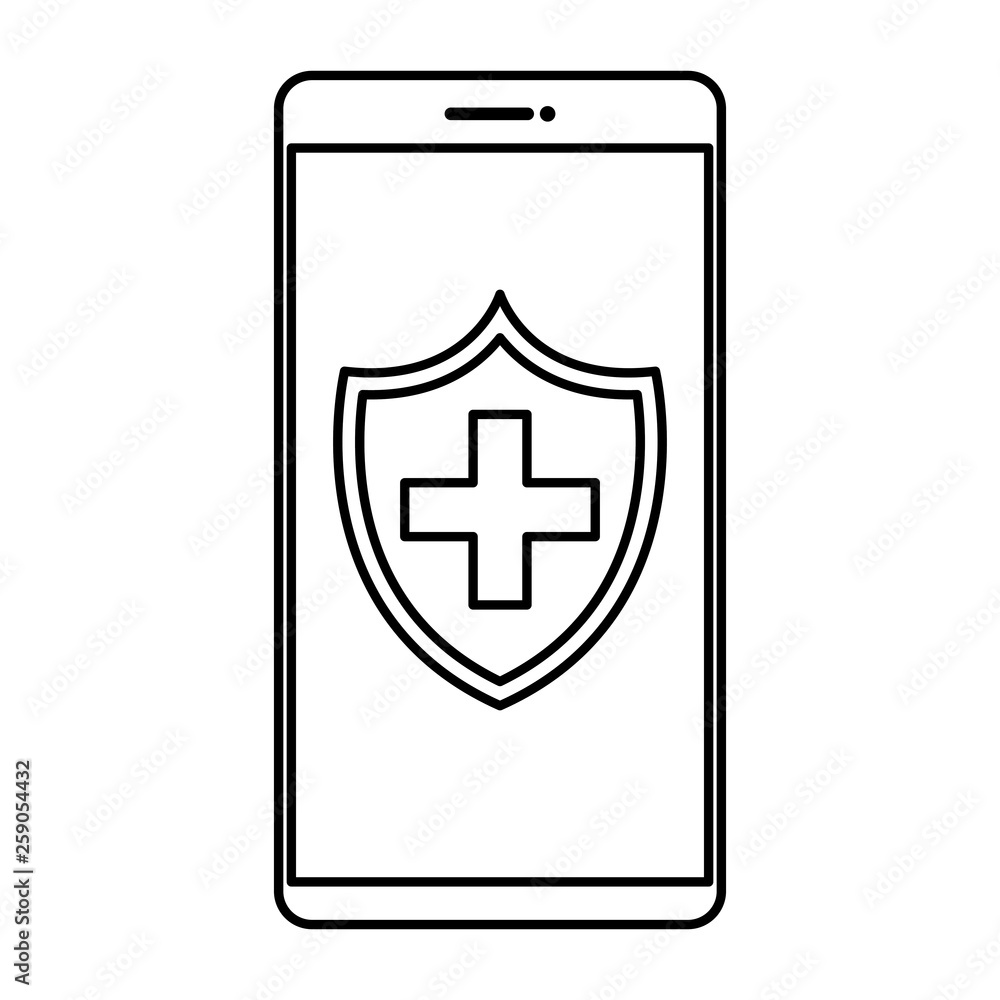 smartphone with medical cross in shield smartphone with medical cross in shield