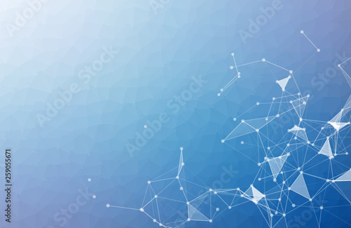Abstract vector space blue background. Chaotically connected points and polygons flying in space. Flying debris. Futuristic technology style. Elegant background for business presentations. - Vector