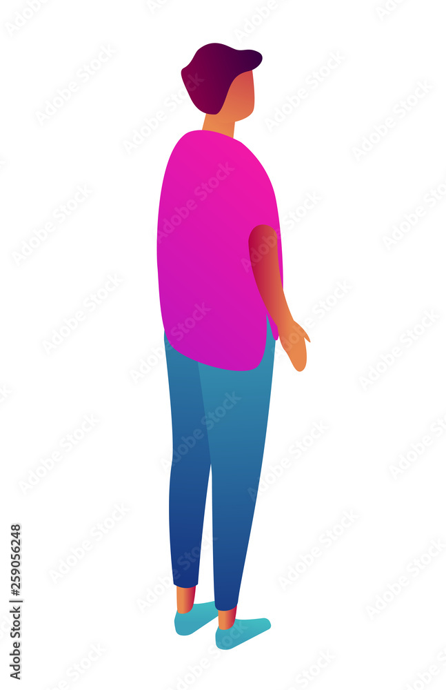 Businessman from the back standing and looking right, tiny people isometric 3D illustration Businessman from the back standing and looking right, tiny people isometric 3D illustration