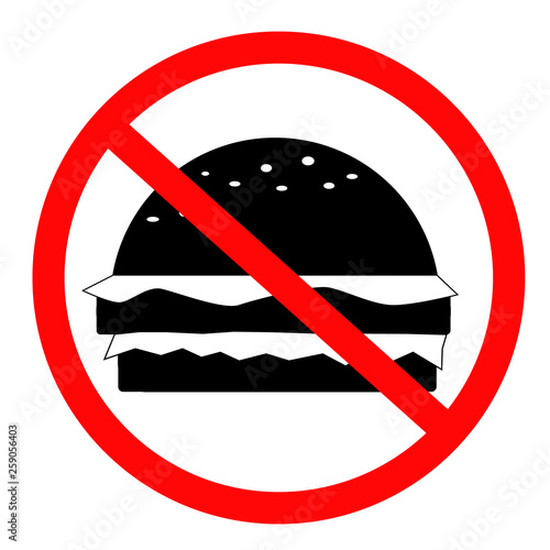 Do not food icon on white background. flat style. no fast food icon for your web site design, logo, app, UI. prohibition sign for food symbol. no burger sign.