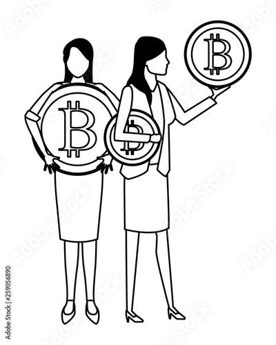 Business people with bitcoins in black and white