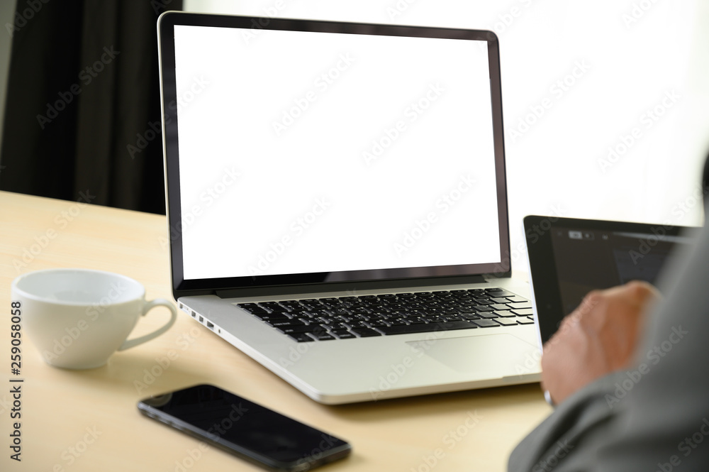 man hands multitasking man using tablet close up close up working in office man hands multitasking man using tablet close up close up working in office