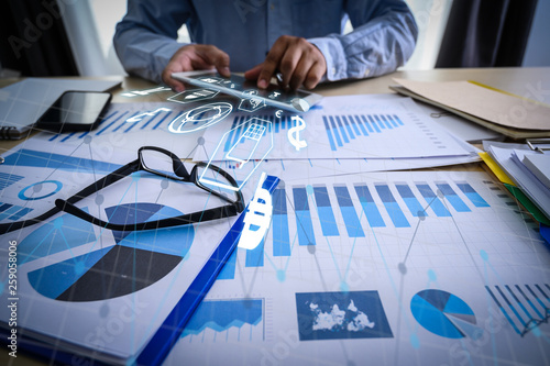 Working team meeting concep graph financial with social network diagram discussing data analysis data the charts and graphs