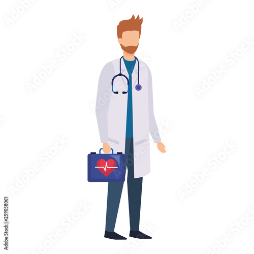 doctor with stethoscope and medical kit