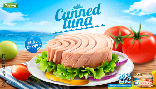 Canned tuna ads on bokeh beach