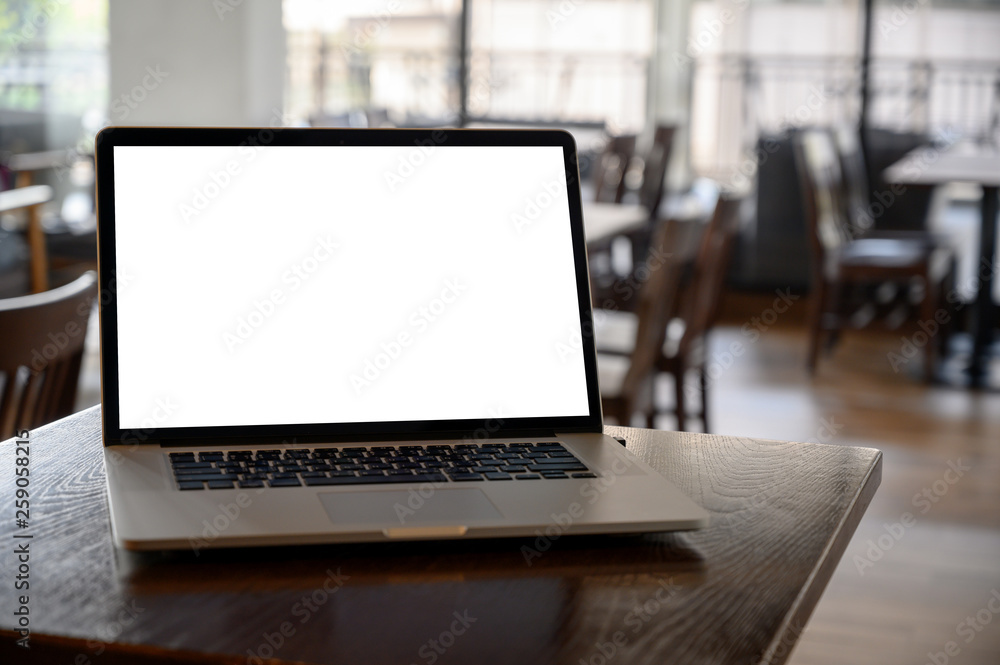 Mockup image of business Laptop with blank screen on table blank copy space screen for your advertising text message Mockup image of business Laptop with blank screen on table blank copy space screen for your advertising text message