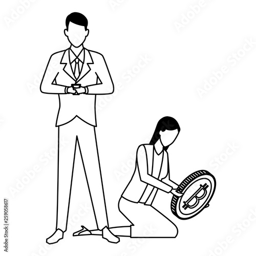 Business people with bitcoins in black and white