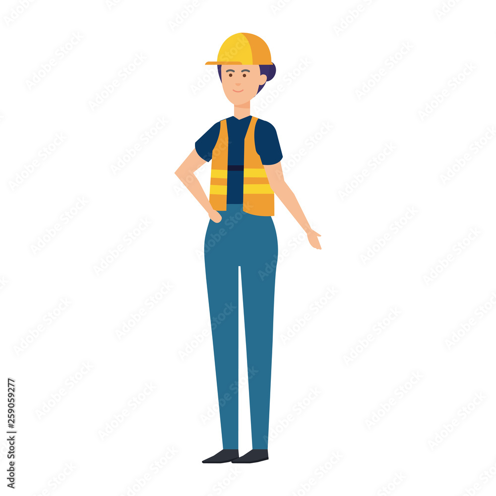 female builder worker with helmet