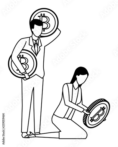 Business people with bitcoins in black and white