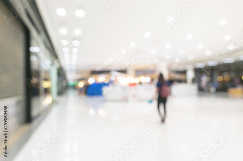 Abstract blurred lights bokeh in shopping mall interior and retail store in department store for background.