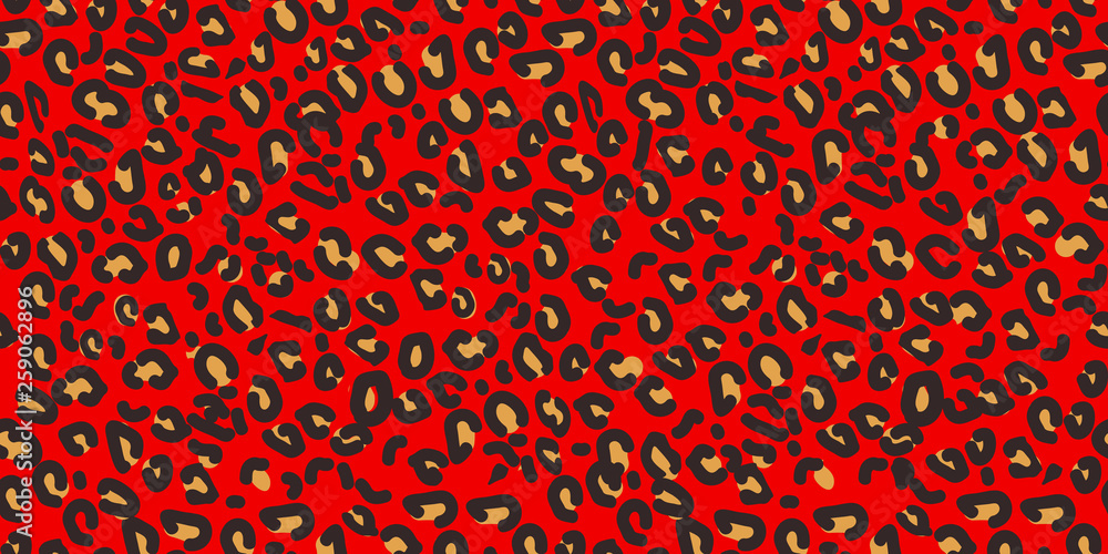 Red leopard seamless pattern. Animal print. Vector background