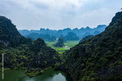 Aerial drone photo - Mountains and rice fields of northern vietnam