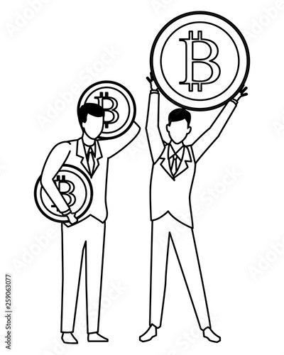 Business people with bitcoins in black and white