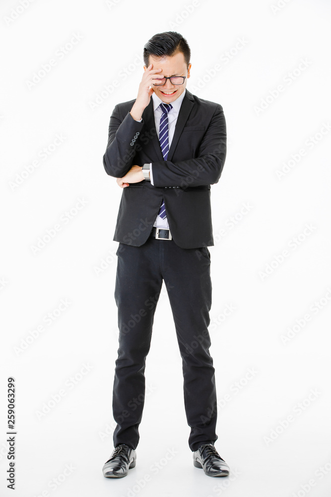 Young man on isolated white background