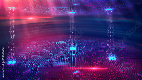 Data transmission channel. Transferring of big data. Motion of digital data flow.