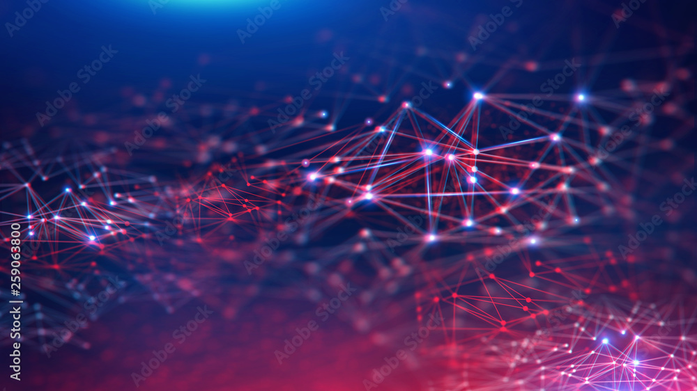 Obraz premium Geometric landscape and Futuristic digital blockchain fintech technology.