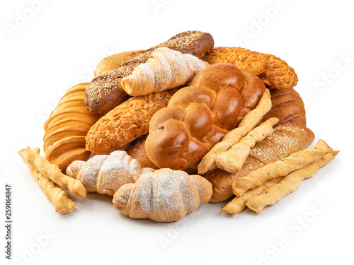 assorted breads isolated on a white background