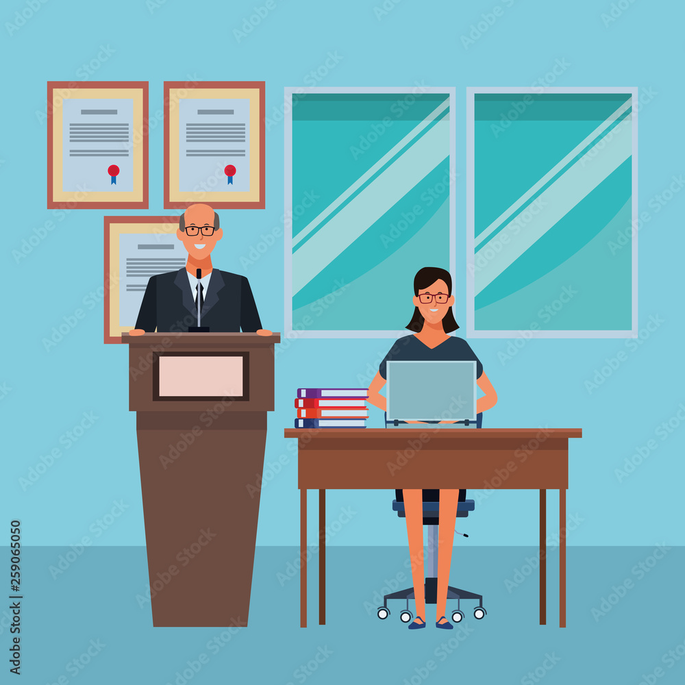 couple in a podium and office desk couple in a podium and office desk